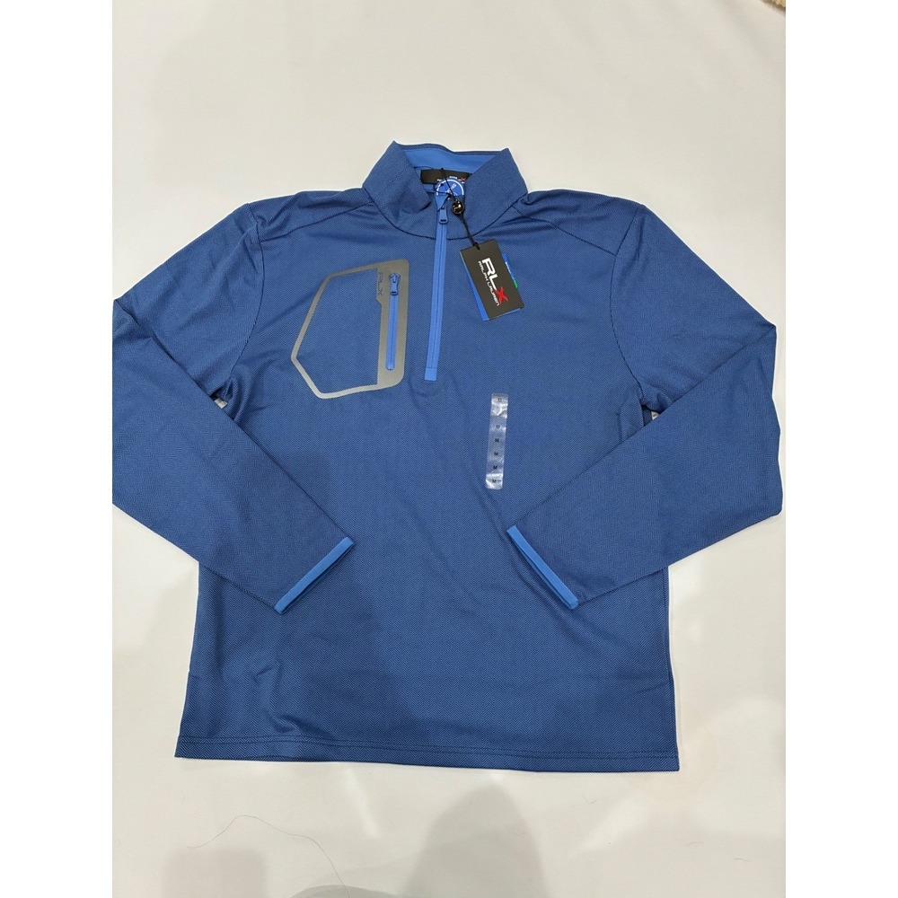 RLX Ralph Lauren Performance Quarter Zip Golf Wicking Pullover Blue Herringbone - Picture 1 of 13